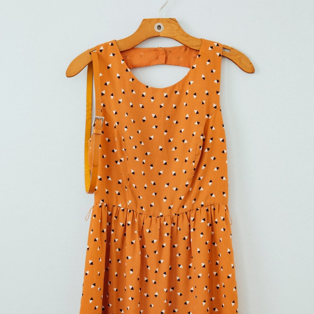Orange A-Line Dress with Belt